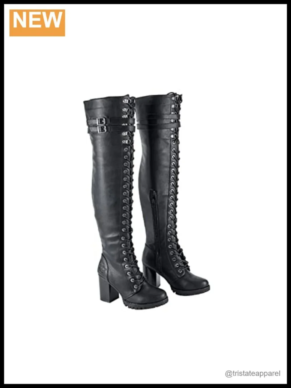 Faux Leather Over the Knee Boots Lace Up Thigh High Zip Buckle